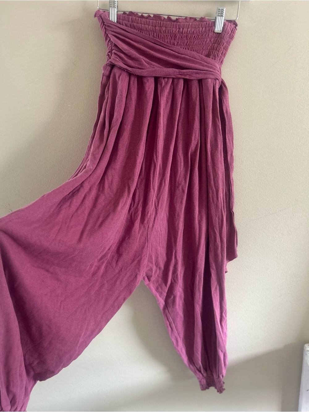 Free People Beach Just Like That Convertible Harem Jumpsuit Dusty Berry Smocked - Picture 5 of 6